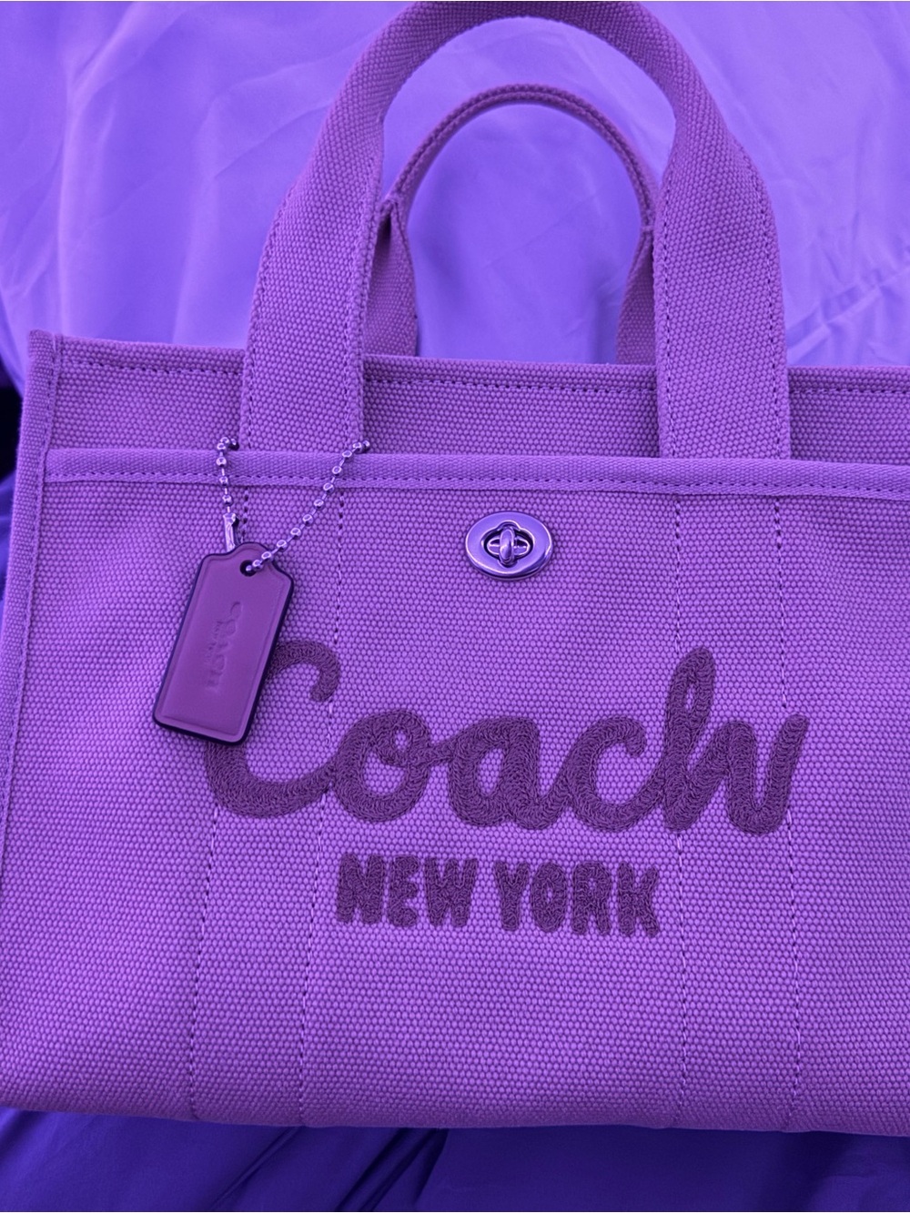 Coach Beige Canvas Tote with Removable Striped Strap - Picture 5 of 5